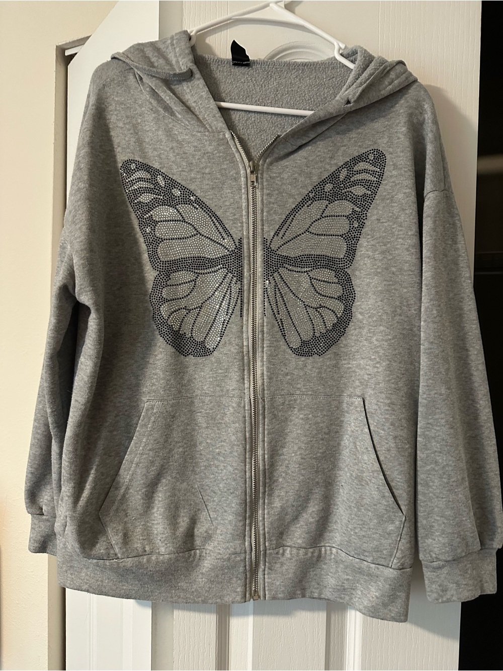 ' Gray shimmer Butterfly Zip Hoodie jacket size medium